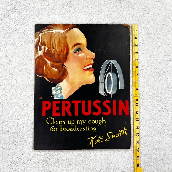 1930s Pertussin Cough Syrup Advertising Sign 17" Kate Smith Radio Vintage - Picture 4 of 10